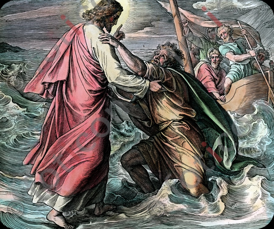 Jesus hält Petrus über dem Meer | Jesus holds Peter over the sea - Foto foticon-simon-043-029.jpg | foticon.de - Bilddatenbank für Motive aus Geschichte und Kultur